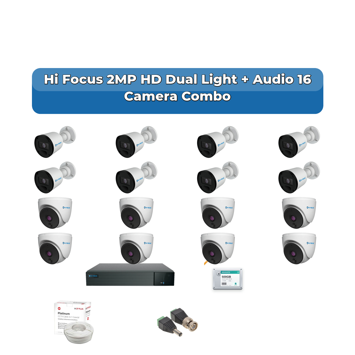 Hi Focus 16 Camera 2MP HD CCTV Combo Kit | Dual Light + Coaxial Audio | 16CH Recorder | 1ร4TB HDD 1 Hi Focus 16 Camera 2MP HD CCTV Combo Kit | Dual Light + Coaxial Audio | 16CH Recorder | 1ร4TB HDD