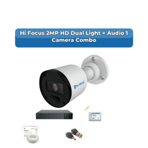 Hi Focus 1 Camera 2MP HD CCTV Combo Kit | Dual Light + Coaxial Audio | 4CH Recorder | 1×500GB HDD
