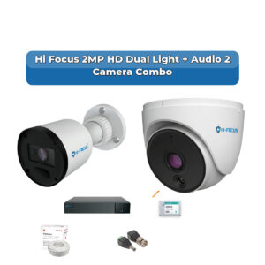 Hi Focus 2 Camera 2MP HD CCTV Combo Kit | Dual Light + Coaxial Audio | 4CH Recorder | 1×500GB HDD