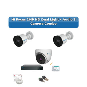 Hi Focus 3 Camera 2MP HD CCTV Combo Kit | Dual Light + Coaxial Audio | 4CH Recorder | 1×500GB HDD