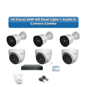 Hi Focus 6 Camera 2MP HD CCTV Combo Kit | Dual Light + Coaxial Audio | 8CH Recorder | 1×1TB HDD