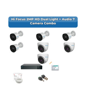 Hi Focus 7 Camera 2MP HD CCTV Combo Kit | Dual Light + Coaxial Audio | 8CH Recorder | 1×1TB HDD