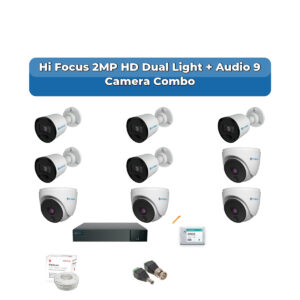 Hi Focus 9 Camera 2MP HD CCTV Combo Kit | Dual Light + Coaxial Audio | 16CH Recorder | 1×2TB HDD
