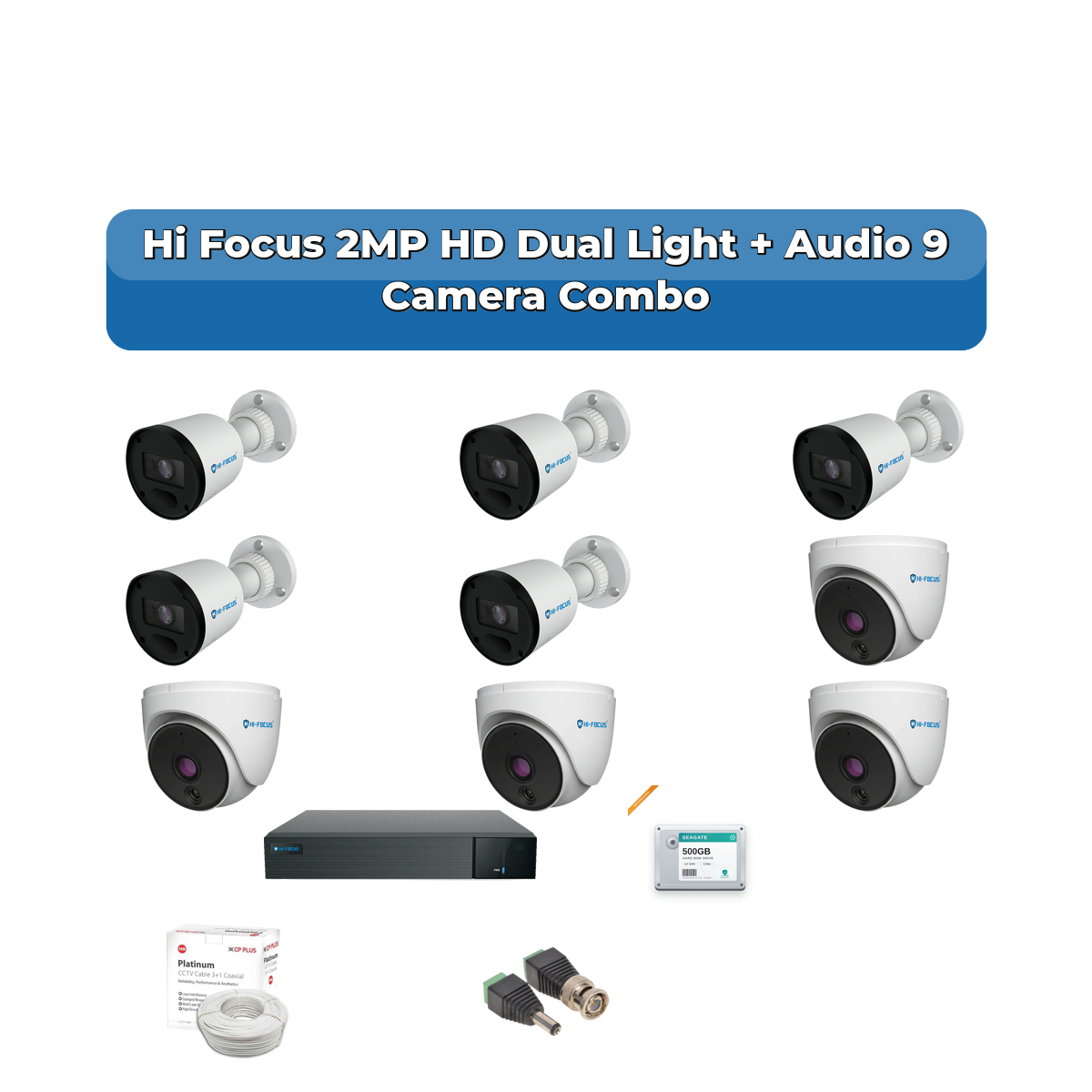 Hi Focus 9 Camera 2MP HD CCTV Combo Kit | Dual Light + Coaxial Audio | 16CH Recorder | 1ร2TB HDD 1 Hi Focus 9 Camera 2MP HD CCTV Combo Kit | Dual Light + Coaxial Audio | 16CH Recorder | 1ร2TB HDD