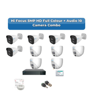 Hi Focus 10 Camera 5MP HD CCTV Combo Kit | Full Colour + Coaxial Audio | 16CH Recorder | 1×2TB HDD