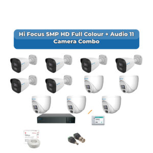 Hi Focus 11 Camera 5MP HD CCTV Combo Kit | Full Colour + Coaxial Audio | 16CH Recorder | 1×2TB HDD