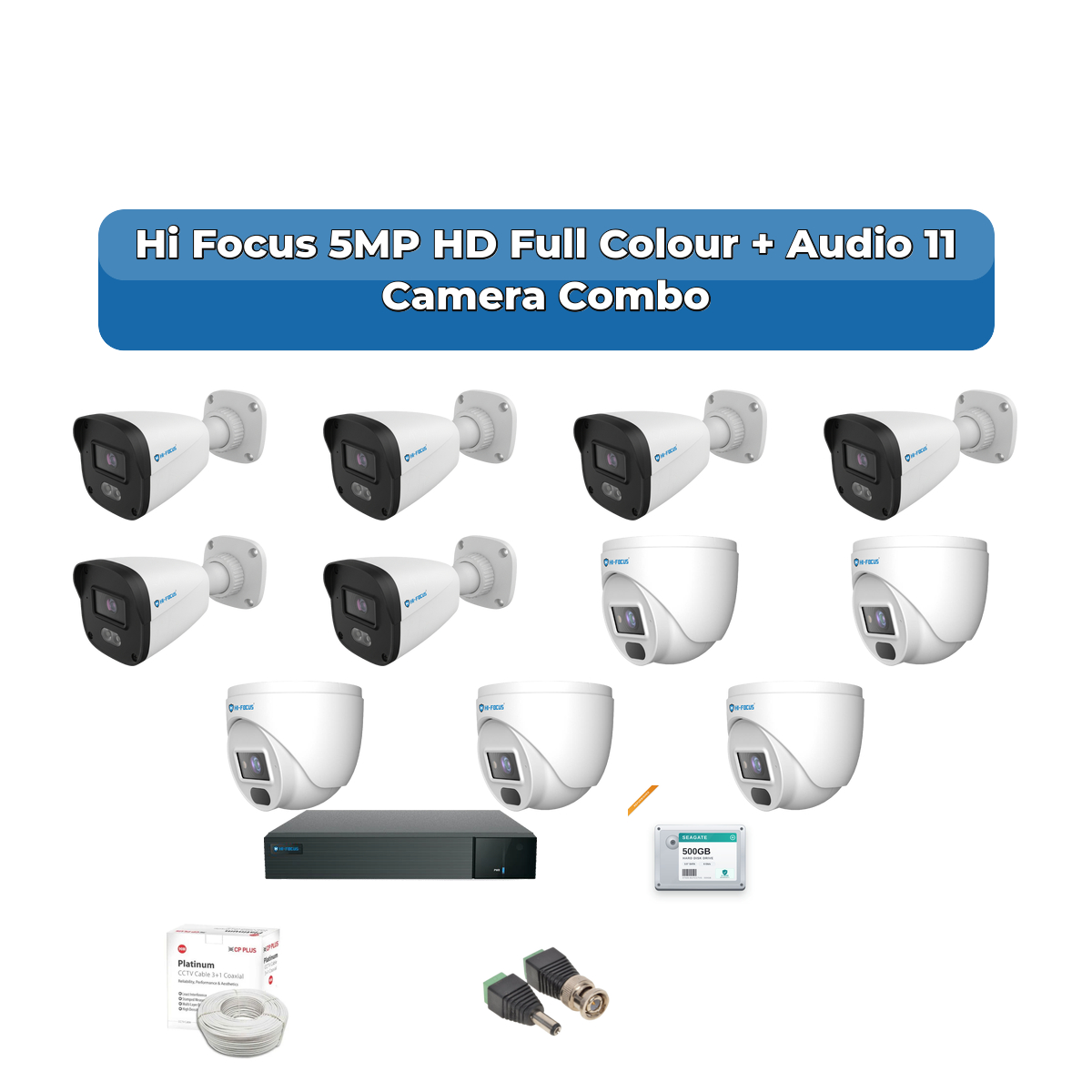 Hi Focus 11 Camera 5MP HD CCTV Combo Kit | Full Colour + Coaxial Audio | 16CH Recorder | 1ร2TB HDD 1 Hi Focus 11 Camera 5MP HD CCTV Combo Kit | Full Colour + Coaxial Audio | 16CH Recorder | 1ร2TB HDD
