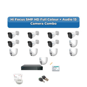 Hi Focus 13 Camera 5MP HD CCTV Combo Kit | Full Colour + Coaxial Audio | 16CH Recorder | 1×4TB HDD
