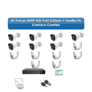 Hi Focus 14 Camera 5MP HD CCTV Combo Kit | Full Colour + Coaxial Audio | 16CH Recorder | 1×4TB HDD