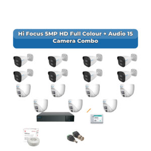 Hi Focus 15 Camera 5MP HD CCTV Combo Kit | Full Colour + Coaxial Audio | 16CH Recorder | 1×4TB HDD