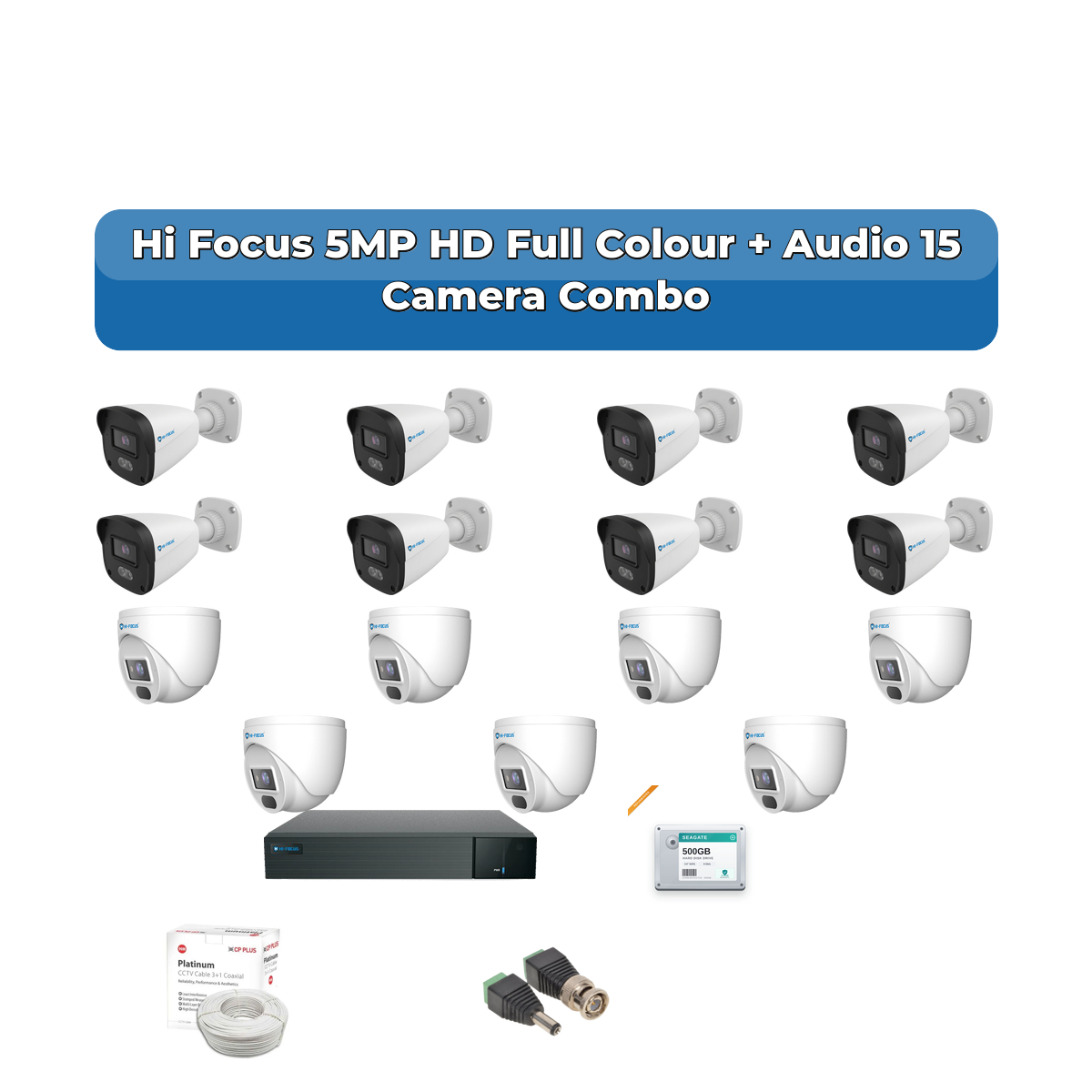 Hi Focus 15 Camera 5MP HD CCTV Combo Kit | Full Colour + Coaxial Audio | 16CH Recorder | 1ร4TB HDD 1 Hi Focus 15 Camera 5MP HD CCTV Combo Kit | Full Colour + Coaxial Audio | 16CH Recorder | 1ร4TB HDD