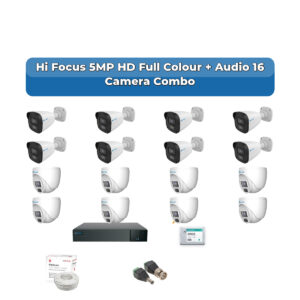 Hi Focus 16 Camera 5MP HD CCTV Combo Kit | Full Colour + Coaxial Audio | 16CH Recorder | 1×4TB HDD