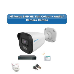 Hi Focus 1 Camera 5MP HD CCTV Combo Kit | Full Colour + Coaxial Audio | 4CH Recorder | 1×500GB HDD