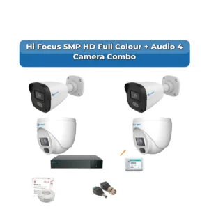 Hi Focus 4 Camera 5MP HD CCTV Combo Kit | Full Colour + Coaxial Audio | 4CH Recorder | 1×500GB HDD