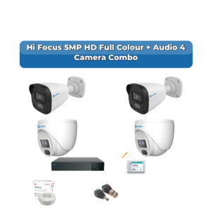 Hi Focus 4 Camera 5MP HD CCTV Combo Kit | Full Colour + Coaxial Audio | 4CH Recorder | 1×500GB HDD