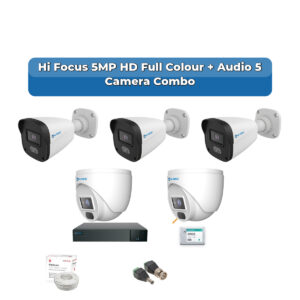 Hi Focus 5 Camera 5MP HD CCTV Combo Kit | Full Colour + Coaxial Audio | 8CH Recorder | 1×1TB HDD