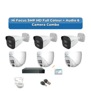 Hi Focus 6 Camera 5MP HD CCTV Combo Kit | Full Colour + Coaxial Audio | 8CH Recorder | 1×1TB HDD