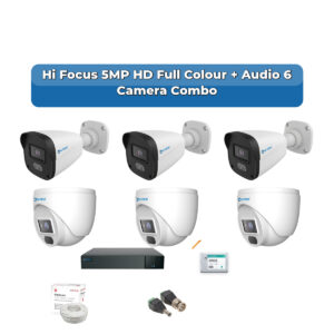 Hi Focus 6 Camera 5MP HD CCTV Combo Kit | Full Colour + Coaxial Audio | 8CH Recorder | 1×1TB HDD