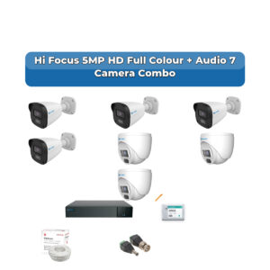 Hi Focus 7 Camera 5MP HD CCTV Combo Kit | Full Colour + Coaxial Audio | 8CH Recorder | 1×1TB HDD