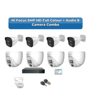 Hi Focus 8 Camera 5MP HD CCTV Combo Kit | Full Colour + Coaxial Audio | 8CH Recorder | 1×1TB HDD