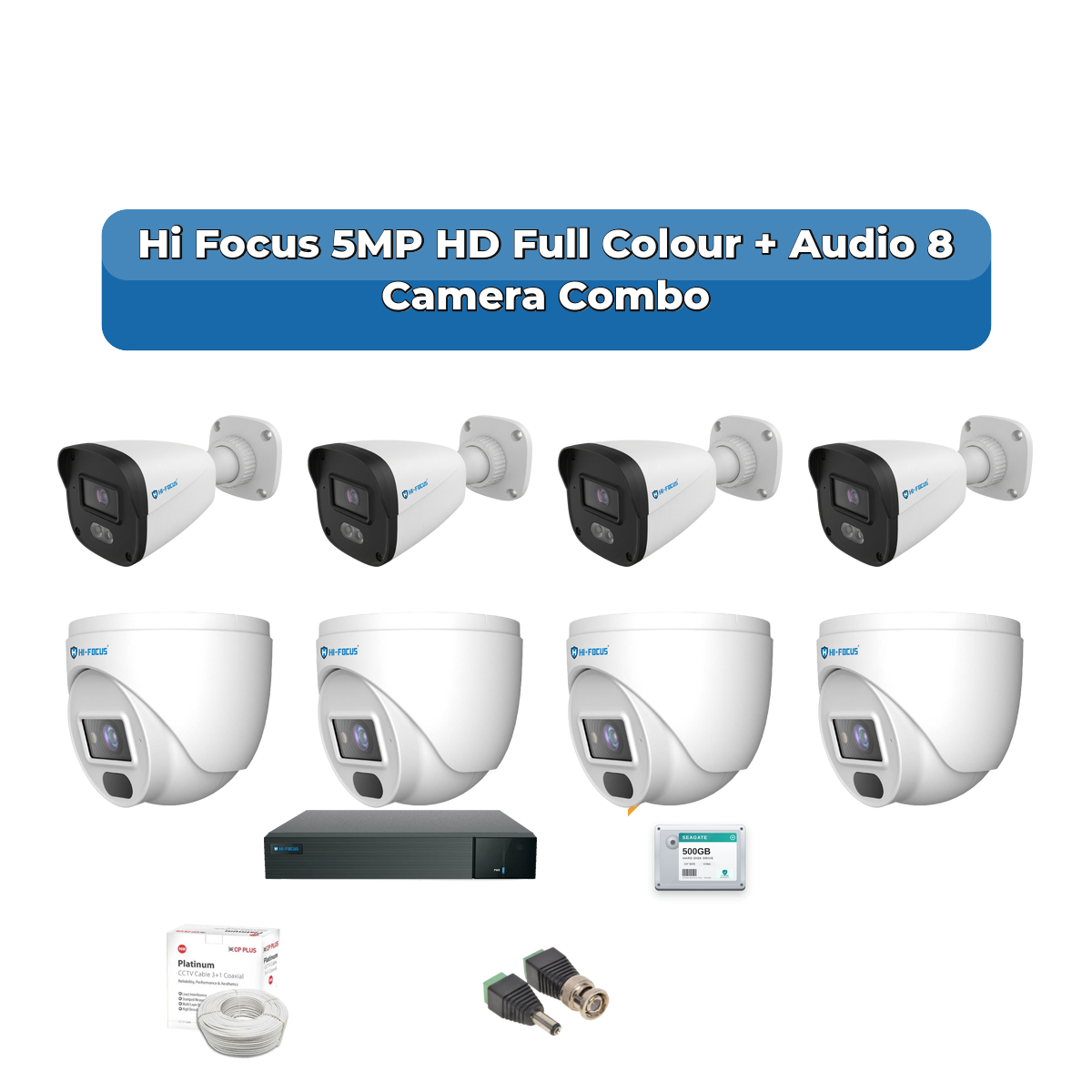Hi Focus 8 Camera 5MP HD CCTV Combo Kit | Full Colour + Coaxial Audio | 8CH Recorder | 1ร1TB HDD 1 Hi Focus 8 Camera 5MP HD CCTV Combo Kit | Full Colour + Coaxial Audio | 8CH Recorder | 1ร1TB HDD