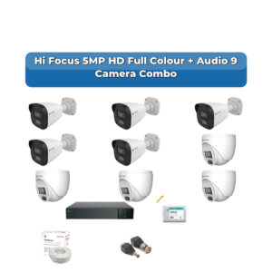 Hi Focus 9 Camera 5MP HD CCTV Combo Kit | Full Colour + Coaxial Audio | 16CH Recorder | 1×2TB HDD