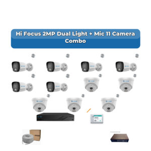 Hi Focus 11 Camera 2MP IP CCTV Combo Kit | Dual Light + Mic | 16CH Recorder | 1×2TB HDD