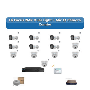 Hi Focus 13 Camera 2MP IP CCTV Combo Kit | Dual Light + Mic | 16CH Recorder | 1×4TB HDD