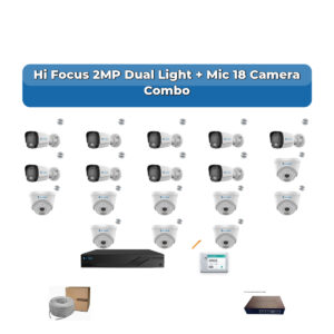 Hi Focus 18 Camera 2MP IP CCTV Combo Kit | Dual Light + Mic | 32CH Recorder | 1×4TB + 1×2TB HDD
