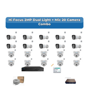Hi Focus 20 Camera 2MP IP CCTV Combo Kit | Dual Light + Mic | 32CH Recorder | 1×4TB + 1×2TB HDD