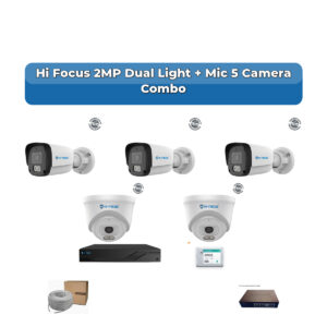 Hi Focus 5 Camera 2MP IP CCTV Combo Kit | Dual Light + Mic | 8CH Recorder | 1×1TB HDD