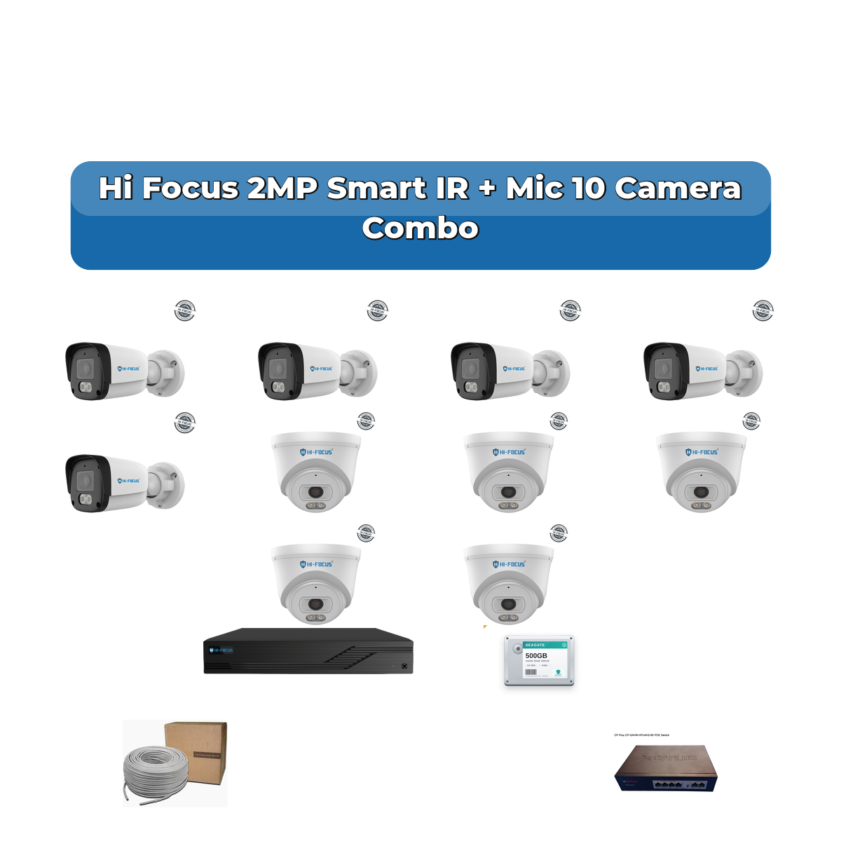 Hi Focus 10 Camera 2MP IP CCTV Combo Kit | Smart IR + Mic | 16CH Recorder | 1×2TB HDD 1 Hi Focus 10 Camera 2MP IP CCTV Combo Kit | Smart IR + Mic | 16CH Recorder | 1×2TB HDD