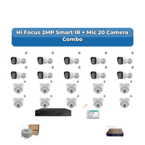 Hi Focus 20 Camera 2MP IP CCTV Combo Kit | Smart IR + Mic | 32CH Recorder | 1×4TB + 1×2TB HDD