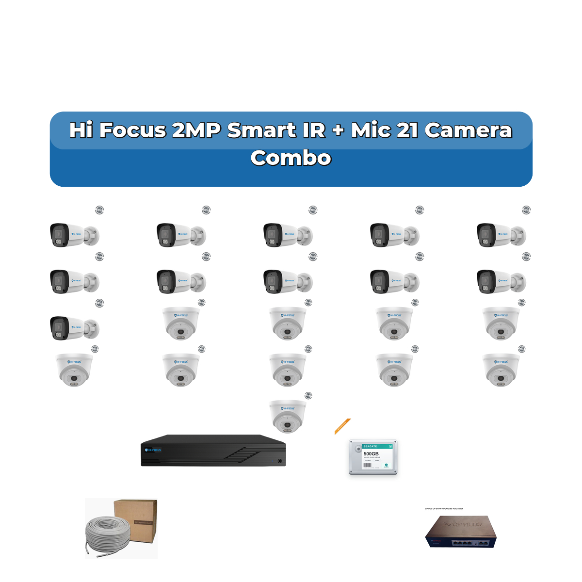 Hi Focus 21 Camera 2MP IP CCTV Combo Kit | Smart IR + Mic | 32CH Recorder | 2Γ4TB HDD 1 Hi Focus 21 Camera 2MP IP CCTV Combo Kit | Smart IR + Mic | 32CH Recorder | 2Γ4TB HDD