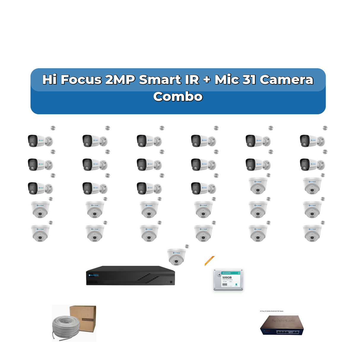 Hi Focus 31 Camera 2MP IP CCTV Combo Kit | Smart IR + Mic | 32CH Recorder | 2×6TB HDD 1 Hi Focus 31 Camera 2MP IP CCTV Combo Kit | Smart IR + Mic | 32CH Recorder | 2×6TB HDD