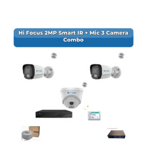 Hi Focus 3 Camera 2MP IP CCTV Combo Kit | Smart IR + Mic | 4CH Recorder | 1×500GB HDD