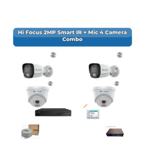 Hi Focus 4 Camera 2MP IP CCTV Combo Kit | Smart IR + Mic | 4CH Recorder | 1×500GB HDD