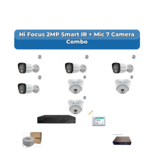 Hi Focus 7 Camera 2MP IP CCTV Combo Kit | Smart IR + Mic | 8CH Recorder | 1×1TB HDD