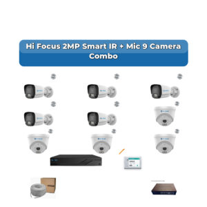 Hi Focus 9 Camera 2MP IP CCTV Combo Kit | Smart IR + Mic | 16CH Recorder | 1×2TB HDD