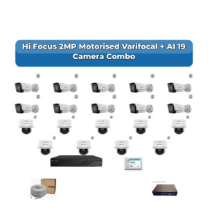 Hi Focus 19 Camera 2MP IP CCTV Combo Kit | Motorised Varifocal + AI + Mic | 32CH Recorder | 1×4TB + 1×2TB HDD