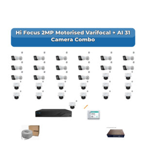 Hi Focus 31 Camera 2MP IP CCTV Combo Kit | Motorised Varifocal + AI + Mic | 32CH Recorder | 2×6TB HDD