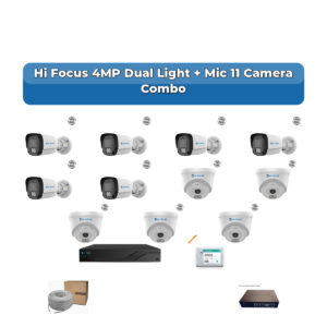 Hi Focus 11 Camera 4MP IP CCTV Combo Kit | Dual Light + Mic | 16CH Recorder | 1×2TB HDD