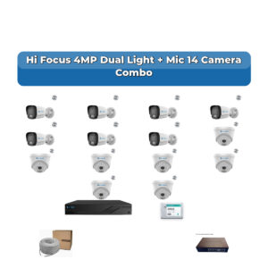 Hi Focus 14 Camera 4MP IP CCTV Combo Kit | Dual Light + Mic | 16CH Recorder | 1×4TB HDD
