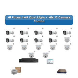 Hi Focus 17 Camera 4MP IP CCTV Combo Kit | Dual Light + Mic | 32CH Recorder | 1×4TB + 1×2TB HDD