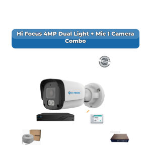 Hi Focus 1 Camera 4MP IP CCTV Combo Kit | Dual Light + Mic | 4CH Recorder | 1×500GB HDD