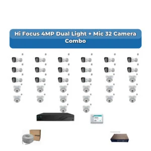 Hi Focus 32 Camera 4MP IP CCTV Combo Kit | Dual Light + Mic | 32CH Recorder | 2×6TB HDD