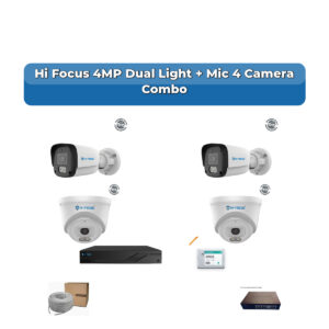Hi Focus 4 Camera 4MP IP CCTV Combo Kit | Dual Light + Mic | 4CH Recorder | 1×500GB HDD