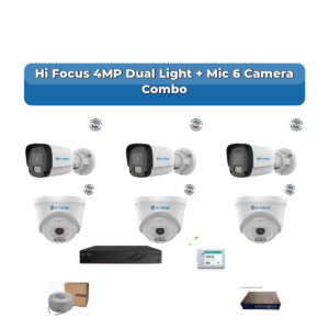 Hi Focus 6 Camera 4MP IP CCTV Combo Kit | Dual Light + Mic | 8CH Recorder | 1×1TB HDD
