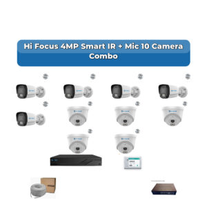 Hi Focus 10 Camera 4MP IP CCTV Combo Kit | Smart IR + Mic | 16CH Recorder | 1×2TB HDD