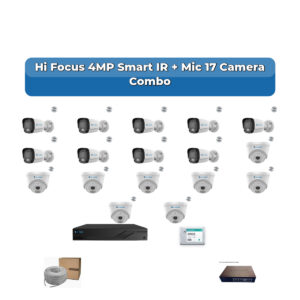 Hi Focus 17 Camera 4MP IP CCTV Combo Kit | Smart IR + Mic | 32CH Recorder | 1×4TB + 1×2TB HDD